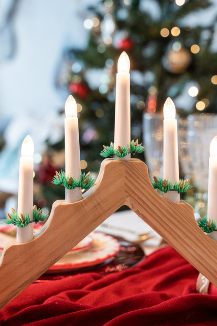 Suport de lumanare Advent din lemn, LED, 7 lumini