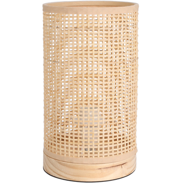 Lampă de birou din bambus, tub, bază din lemn de pin, 13 x 23 cm