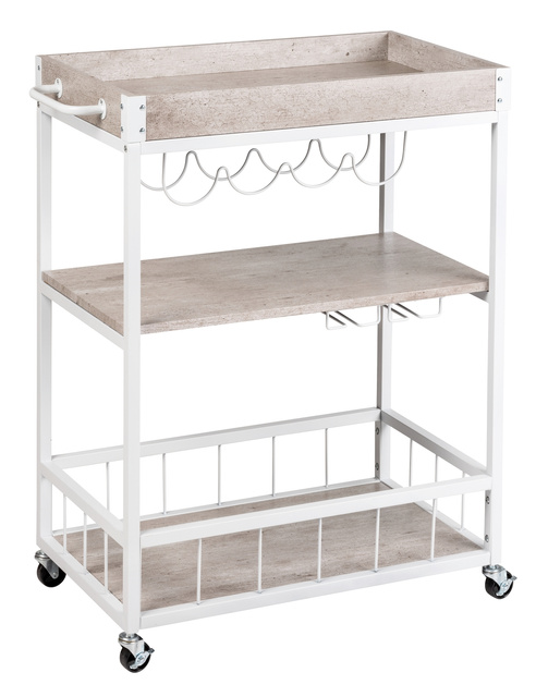 Cărucior de bucătărie RUSTICO, etajera pe trei niveluri pe roți cu suporturi pentru sticle și pahare - 80 x 89,5 x 40 cm, WENKO