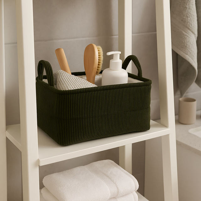 Coș de depozitare cu mânere, din poliester, 35 x 25 x 20 cm