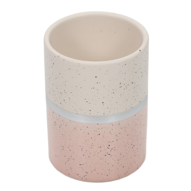 Pahar pentru periute de dinti din ceramică, alb/roz, 7 x 10 cm
