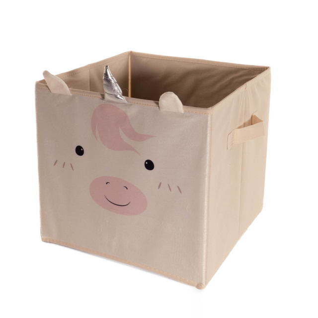 Cutie textila pentru jucarii cu unicorn cu corn si urechi, 32 x 32 x 30 cm