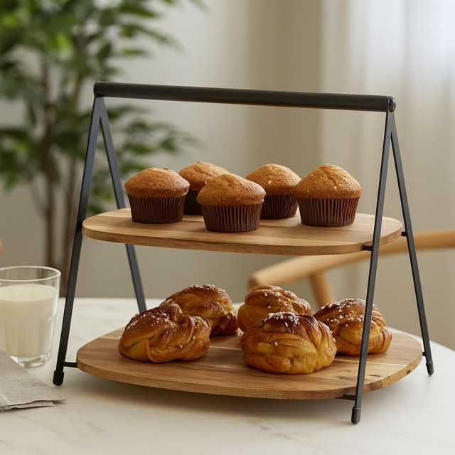 Pateră cu două niveluri pentru gustări QUEST, din lemn de acacia, 27 x 18 x 25 cm