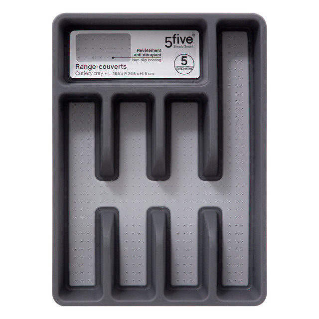 Organizator tacamuri pentru sertar, 5 compartimente, 26,5 x 36,5 x 5 cm