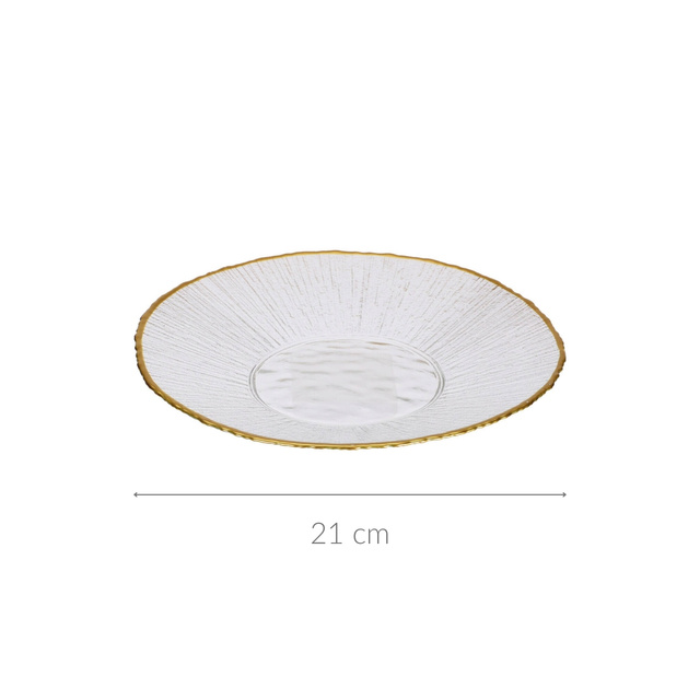 Farfurie de desert din sticlă cu margine aurie DATURA, 21 cm