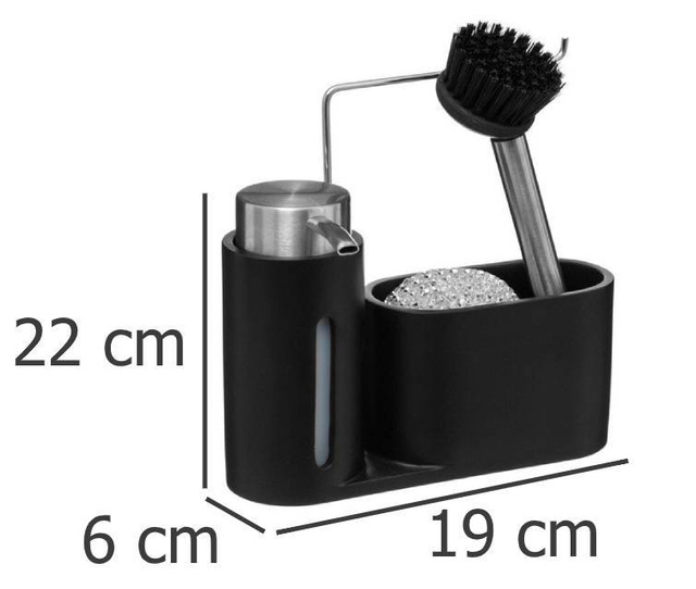 Set distribuitor lichid de spălat vase + perie + sârmă de oțel, negru