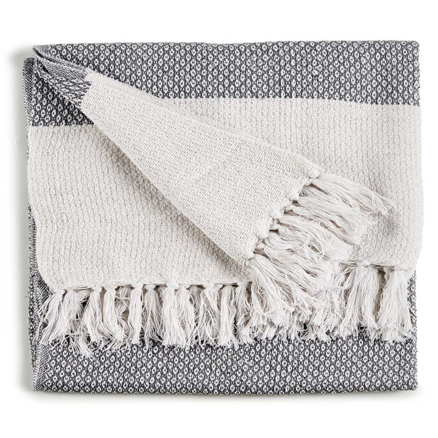 Pătură din bumbac pentru pat, 130 x 160 cm, gri