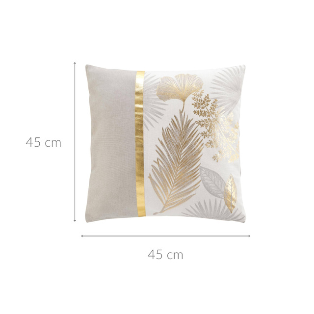 Foaie de pernă bej, frunze aurii, 45 x 45 cm