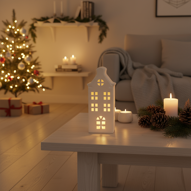 Lampă LED în formă de casă, 24 cm, albă, model 1