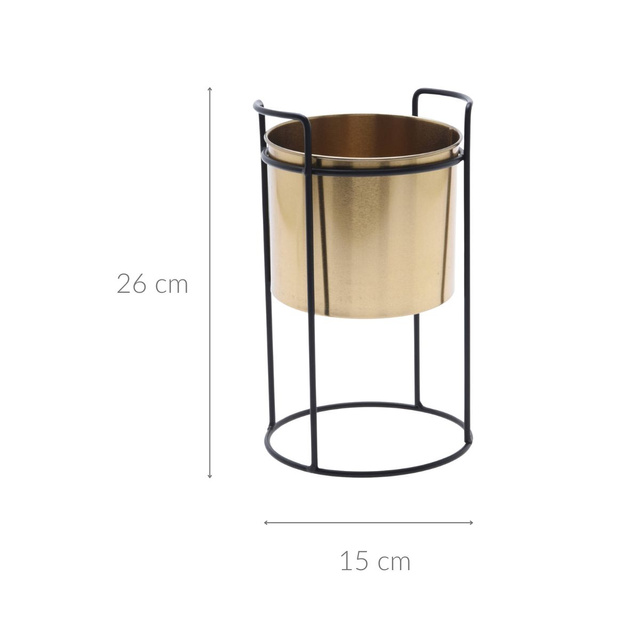 Ghiveci din metal auriu cu suport, înălțime 26 cm