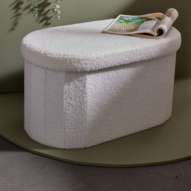 Puf alb MATISSE bouclé, 72 x 39 x 39 cm