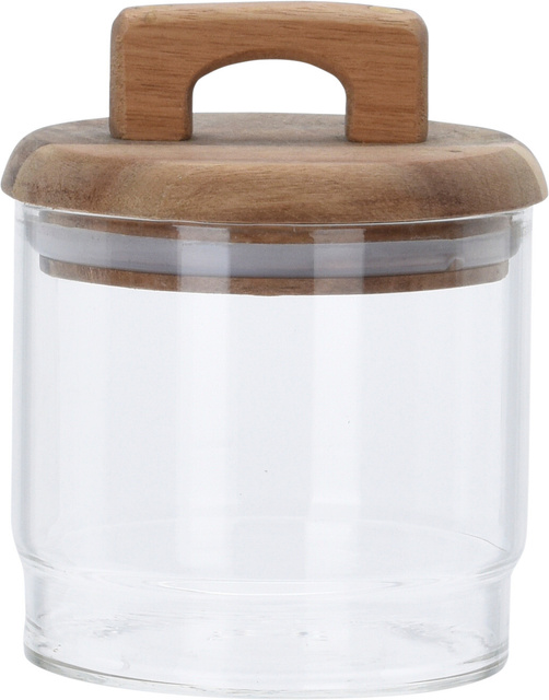 Un set de recipiente din sticlă pentru alimente cu capac din lemn