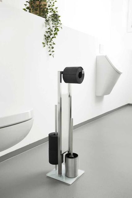 Suport pentru hârtie igienică și perie de toaletă, RIVALTA - 3 în 1, WENKO, argintiu mat.