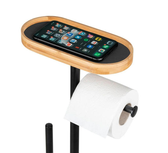 Suport hârtie igienică și perie WC cu poliță pentru telefon RIVALTA, 4în1