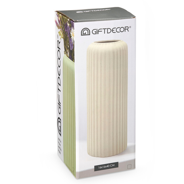 Vaza ceramica cu striatii, verde, inaltime 40 cm