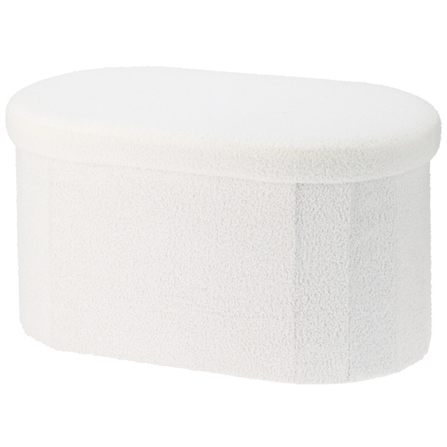 Taburet bouclé alungit cu spațiu de depozitare BINI, 71 x 39,5 x 39 cm