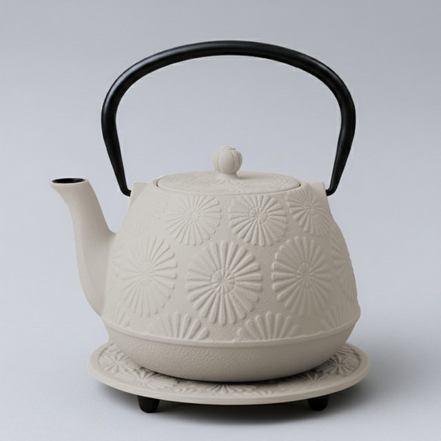 Căldare din fontă cu cești și suport KOGA, 1200 ml, albă