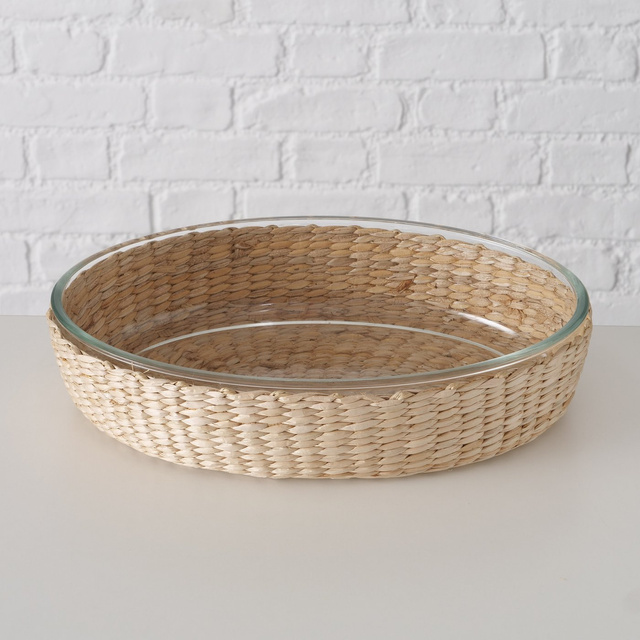 Tava Oval din sticla cu cos tesut