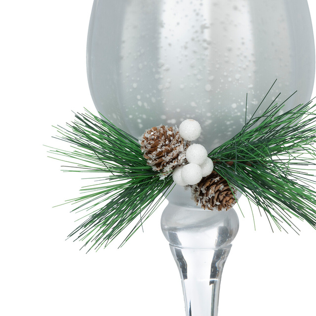 Suport pentru lumanari din sticla cu ramura de Craciun, 3 bucati