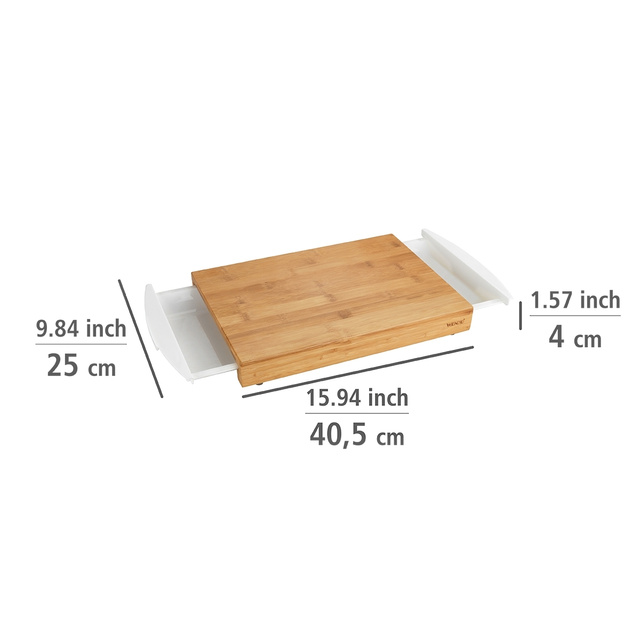 Tocator BINA cu 2 tăvi retractabile, accesoriu de bucătărie din bambus - 40,5 x 20 cm, WENKO