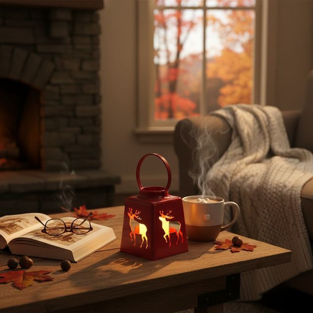 Lanterna de Crăciun cu lumânare LED, 14 cm, roșie