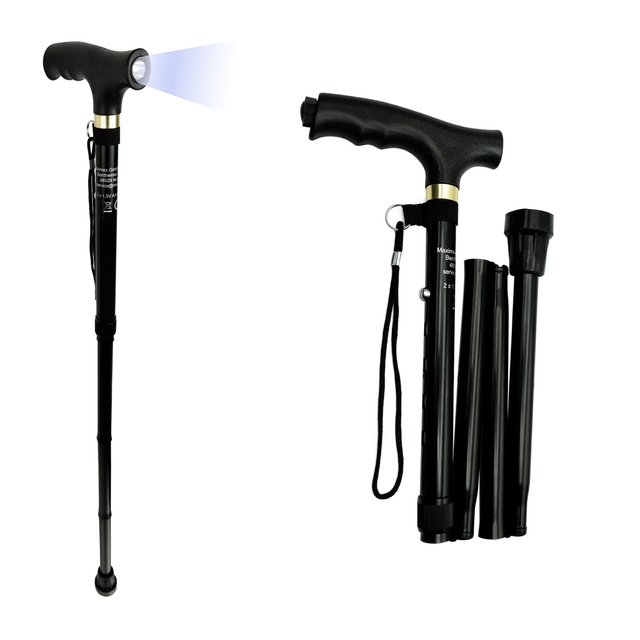 Baston din aluminiu pliabil, reglabil pe inaltime, cu lumina LED