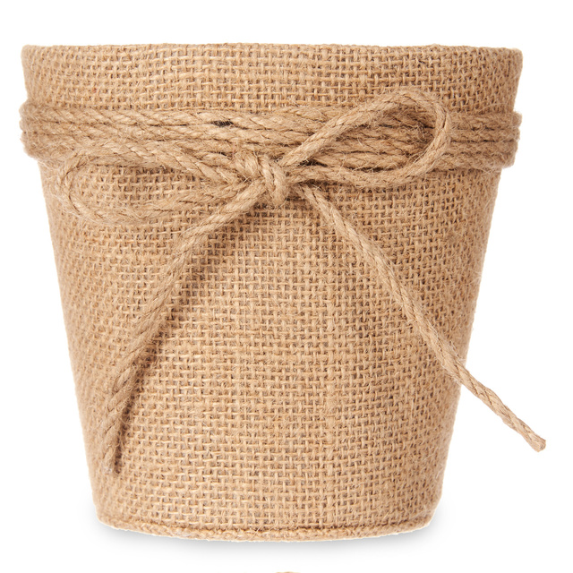 Husa pentru ghiveci impletit cu fundita de iuta, Ø 13 cm