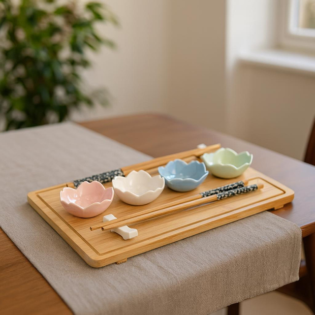 Set de servire sushi cu 4 boluri din porțelan