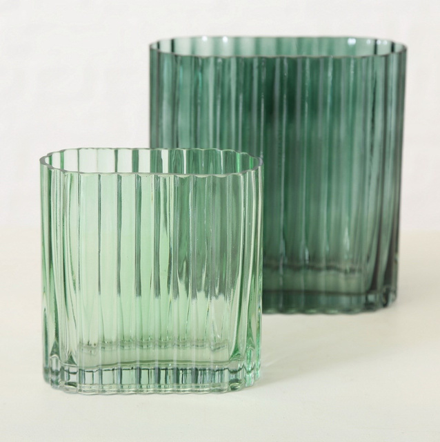 Vaza din sticla lalea, verde, set 2 bucati