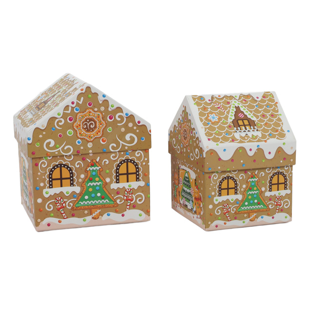 Cutii de Crăciun în formă de casă, set de 2 buc., maro deschis