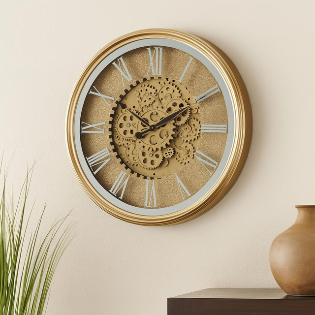 Ceas de perete auriu cu mecanism rotativ VERTEX, Ø 50 cm