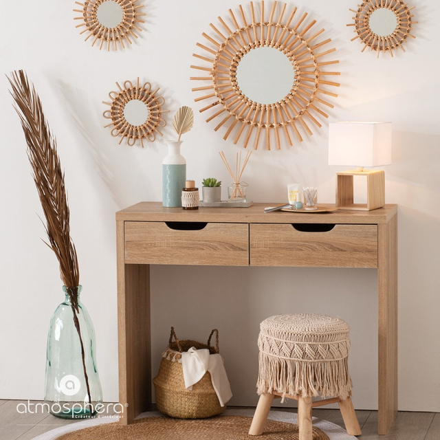 Set de oglinzi decorative cu rama din răchită, Ø 28 cm, 3 bucăți