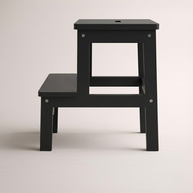 Taburet din bambus cu treaptă KROK, înălțime 46 cm, negru