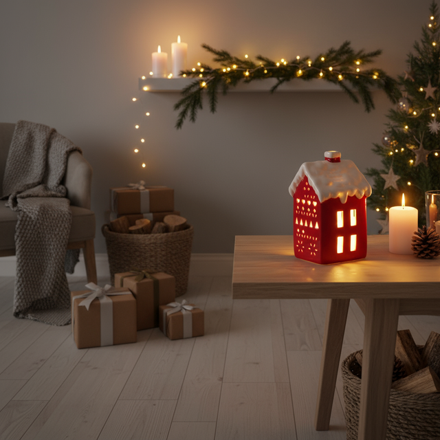 Lampă LED în formă de casă, 13 cm, roșie