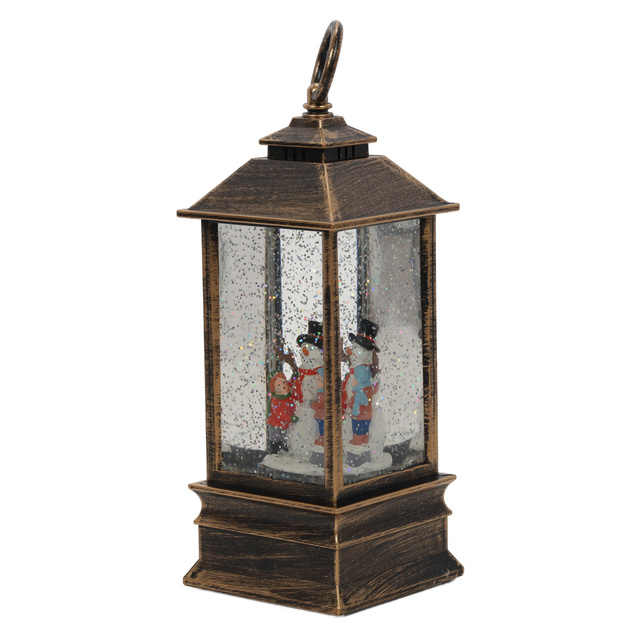 Lanterină decorativă de Crăciun cu LED, apă și sclipici, 23 cm, om de zăpadă