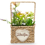 Suculente artificiale în coș împletit LOVE, 12 x 21 cm
