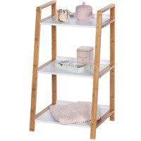 Bibliotecă pe trei niveluri FINJA albă cu elemente din bambus, Wenko