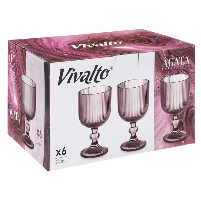 Set pahare pentru apa si vin LINES din sticla canelata, 6 bucati, 370 ml