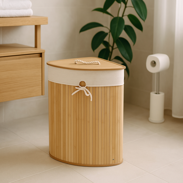 Coș de rufe colțar cu capac, bambus, 60 l