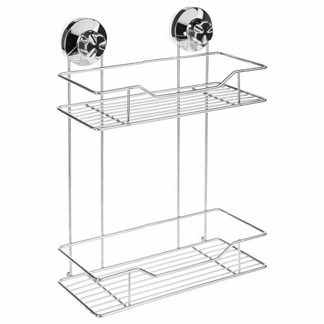 Raft de baie, suspendat cu ventuze, 2 niveluri, otel cromat, coltar