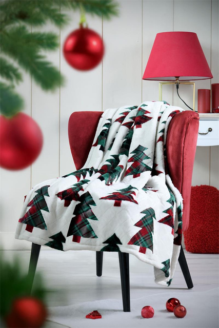 Pătură de Crăciun KLAUS cu brăduți, 130 × 160 cm