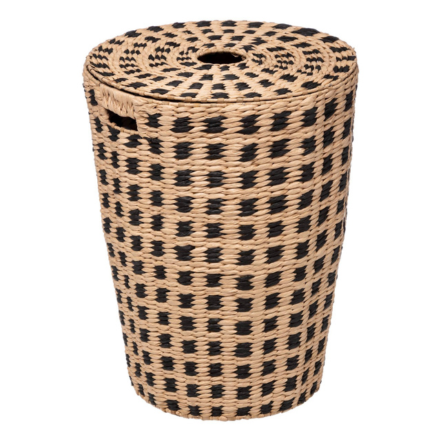 Coș de rufe din bambus, 60 L, cu model negru