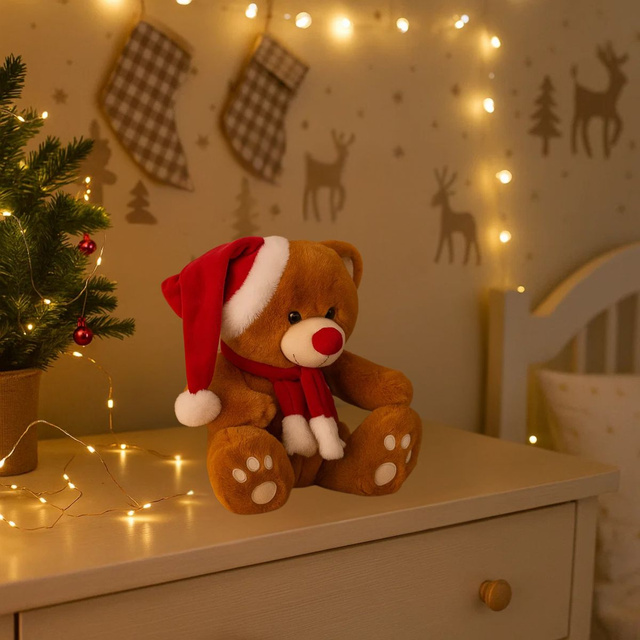 Jucărie de pluș urs cu pălărie de Moș Crăciun, 34 cm