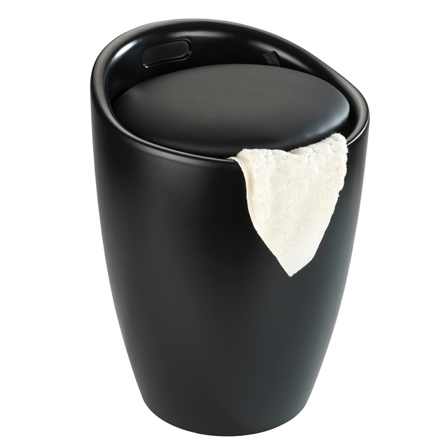Coș de rufe cu scaun CANDY, negru mat, 2in1, WENKO