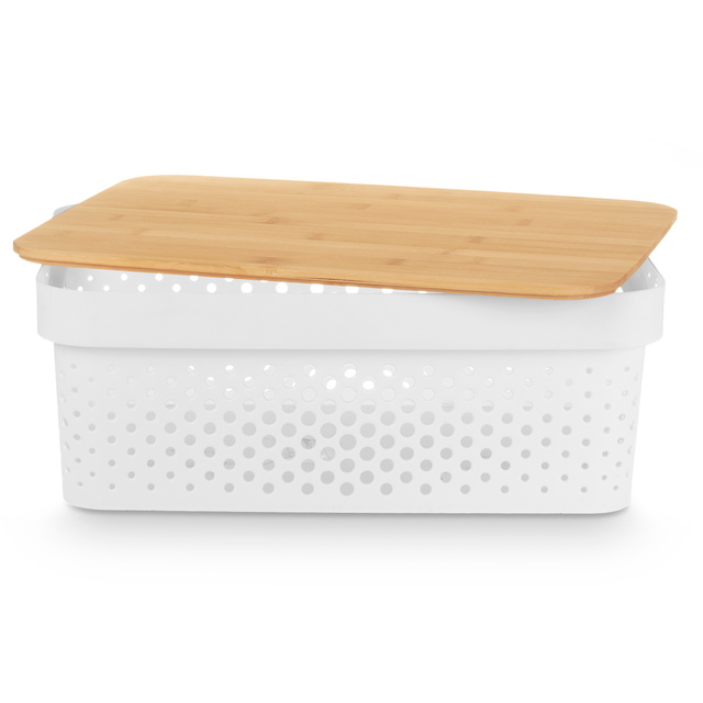 Recipient din plastic cu capac din bambus, 36 x 26 x 14 cm