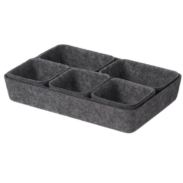 Organizer pentru sertar din fetru SMART, 7 cutii, gri închis