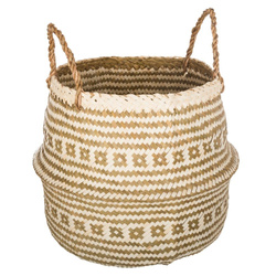 Coș din iarbă de mare cu motiv etnic, 35 x 30 cm