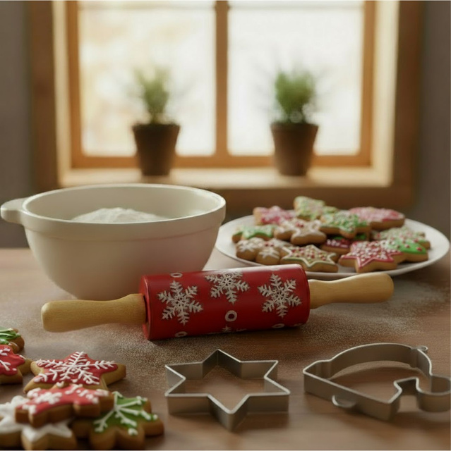 Set de copt pentru copii TIVOLA, mini sucitor cu model de fulgi de zăpadă + 3 forme, model 1