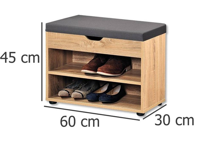 Un dulap de pantofi din lemn cu sezut, un raft pentru hol cu o banca practica