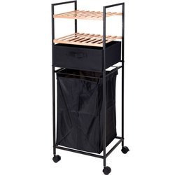 Cărucior de baie cu rafturi și sac de rufe, 2 în 1, bambus